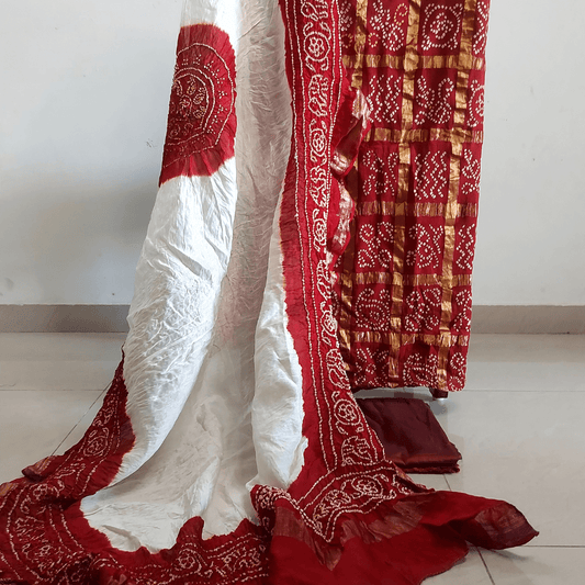 Red and white dupatta with check top 