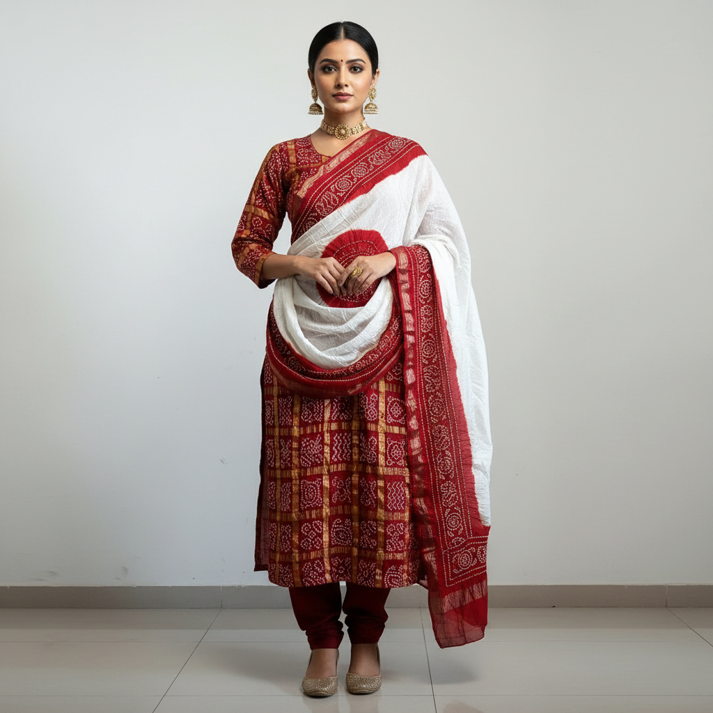 gharchola bandhani dress material