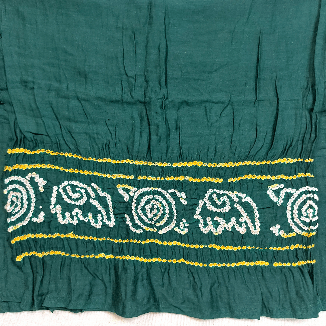 GREEN - COTTON SATIN BANDHANI BORDER BLOUSE PIECE – Handmade Bandhani Saree in Gajji/Modal Silk | Aj Designs