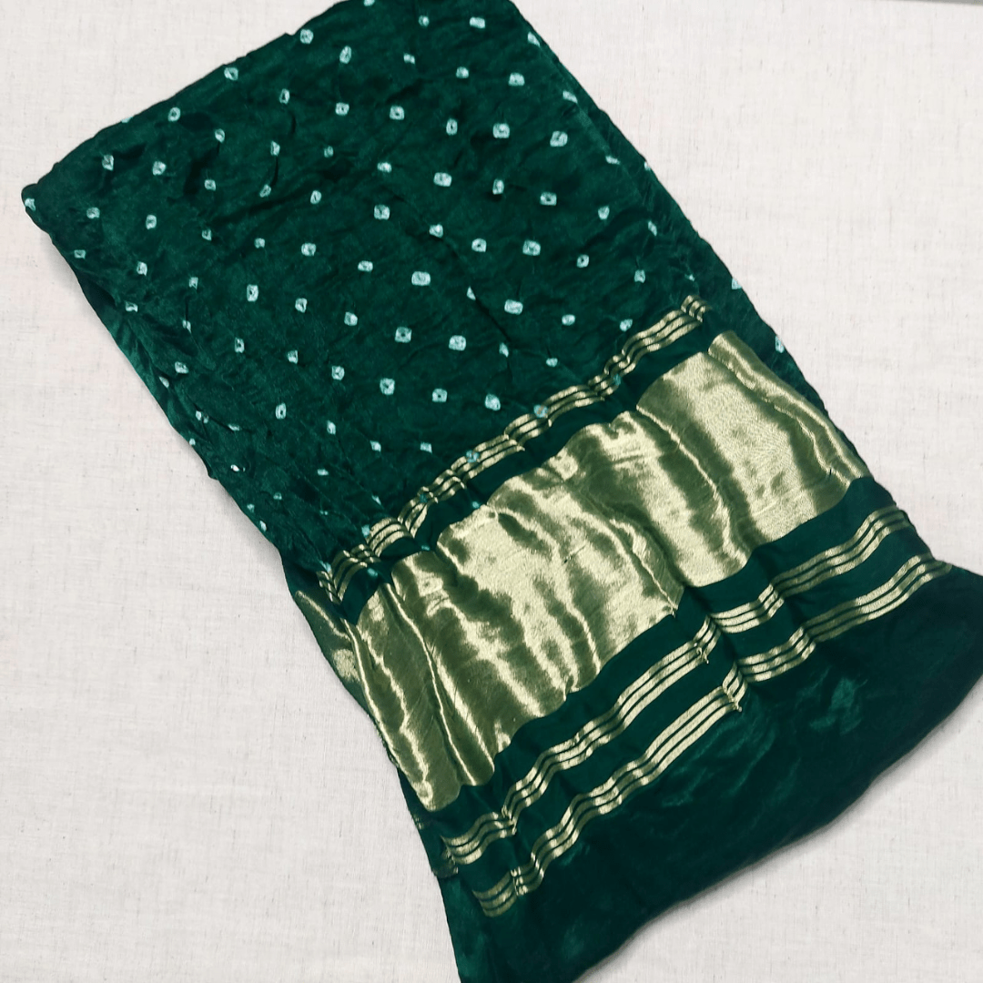 GREEN - GAJJI SILK BANDHANI BLOUSE PIECE – Handmade Bandhani Saree in Gajji/Modal Silk | Aj Designs