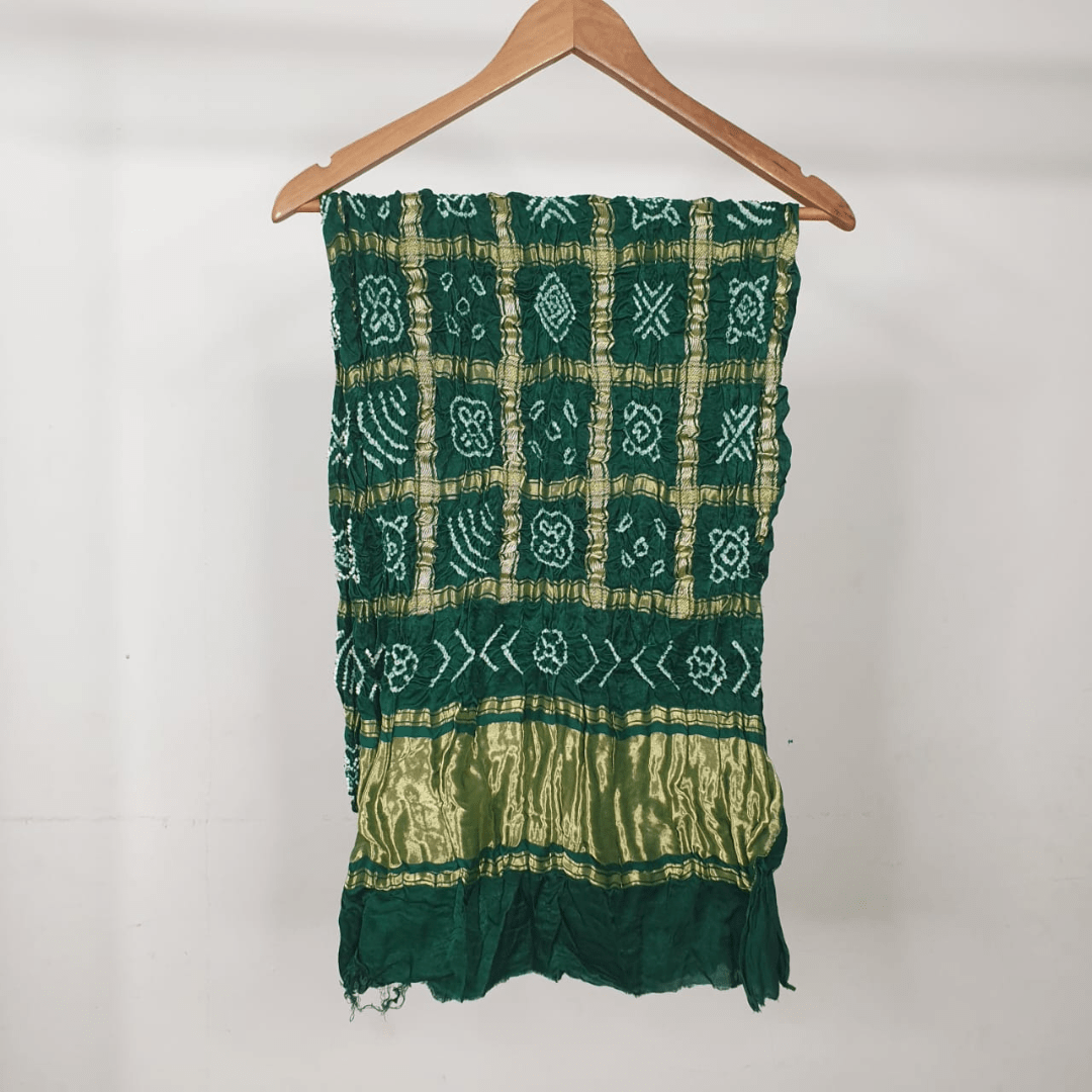 GREEN - GAJJI SILK GHARCHOLA BANDHANI BLOUSE PIECE – Handmade Bandhani Saree in Gajji/Modal Silk | Aj Designs