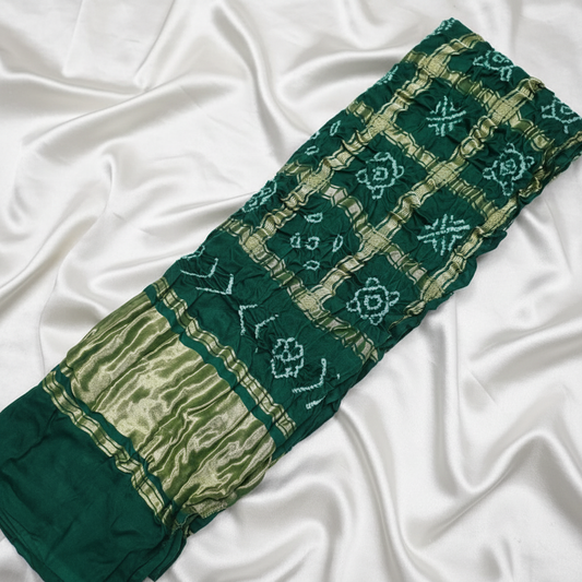 GREEN - GAJJI SILK GHARCHOLA BANDHANI BLOUSE PIECE