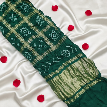 GREEN - GAJJI SILK GHARCHOLA BANDHANI BLOUSE PIECE