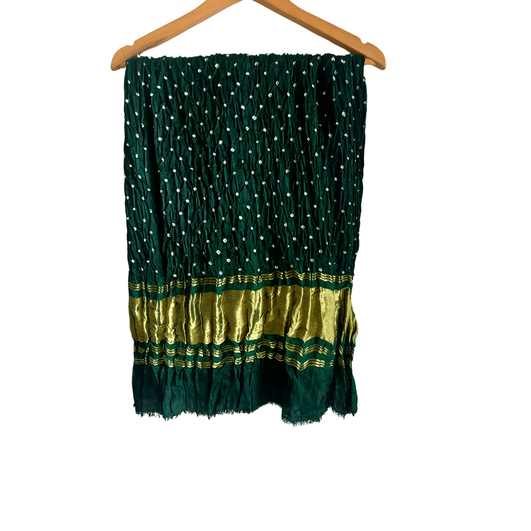 GREEN - MODAL SILK BANDHANI BLOUSE PIECE – Handmade Bandhani Saree in Gajji/Modal Silk | Aj Designs