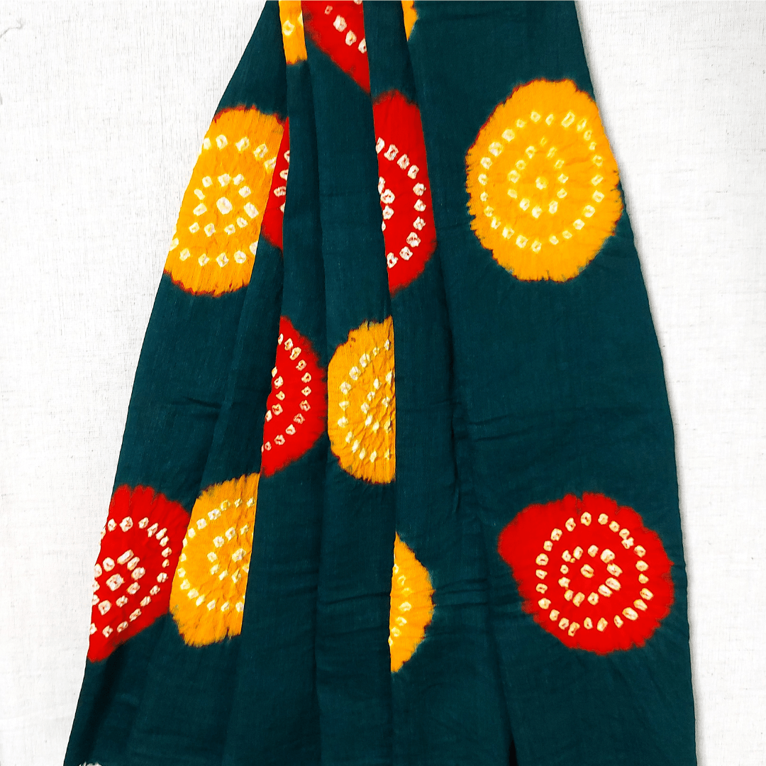 GREEN MULTICOLOUR - COTTON SATIN BANDHANI BLOUSE PIECE – Handmade Bandhani Saree in Gajji/Modal Silk | Aj Designs