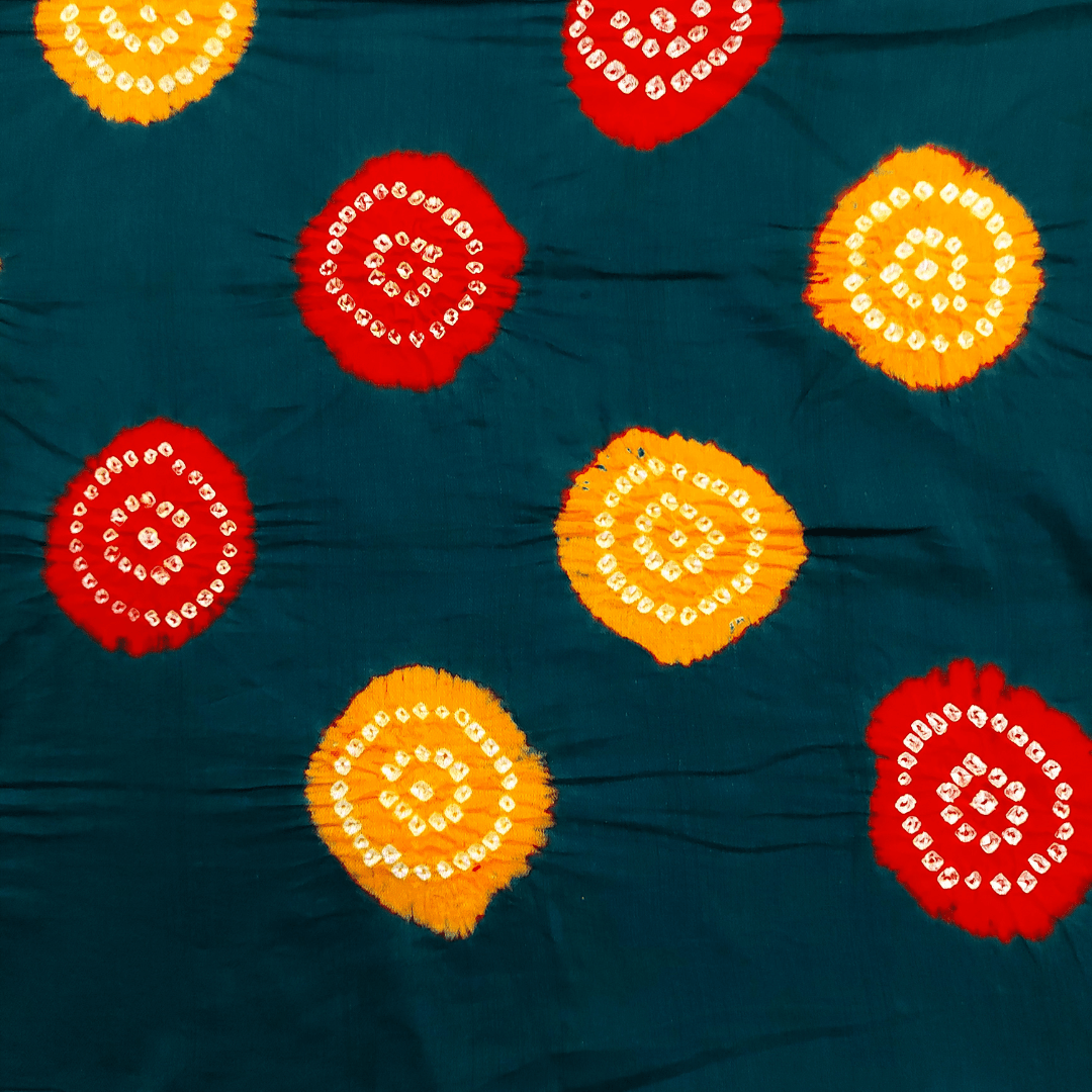 GREEN MULTICOLOUR - COTTON SATIN BANDHANI BLOUSE PIECE – Handmade Bandhani Saree in Gajji/Modal Silk | Aj Designs