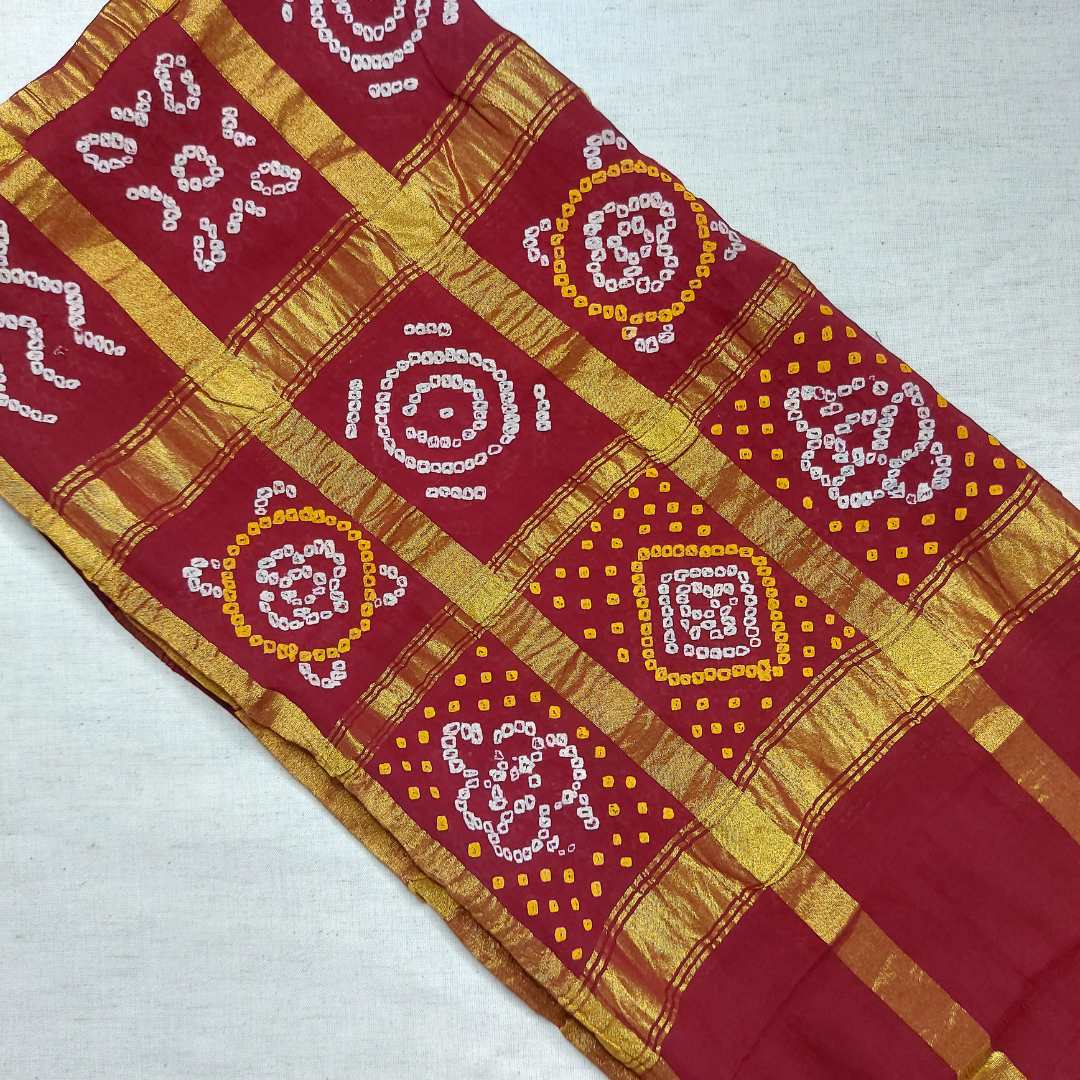 close up of handloom cotton gharchola bandhani blouse piece