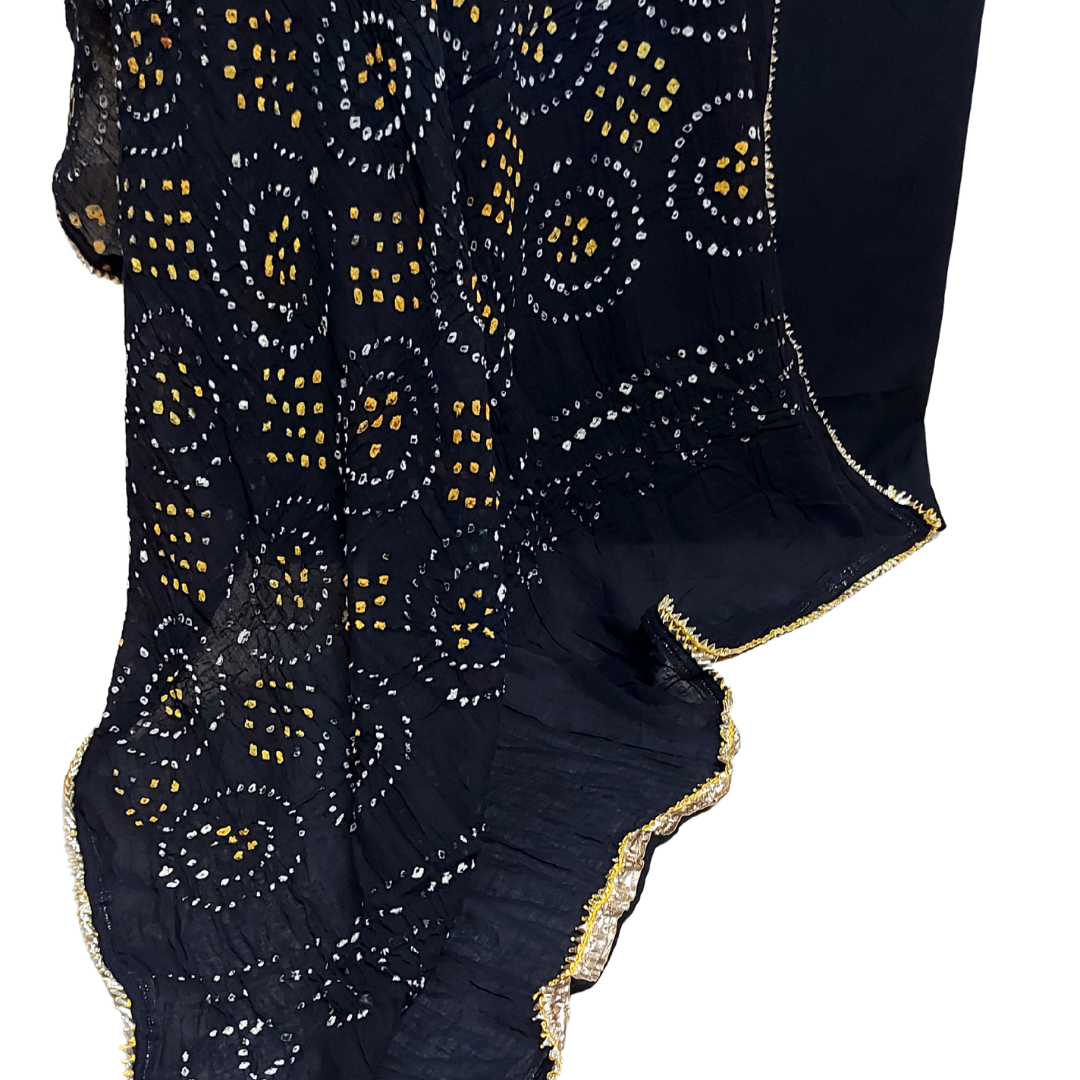 Close up of black bandhani dupatta