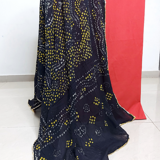 Red Plain Kurta Fabric With Black Bandhani Dupatta with white background