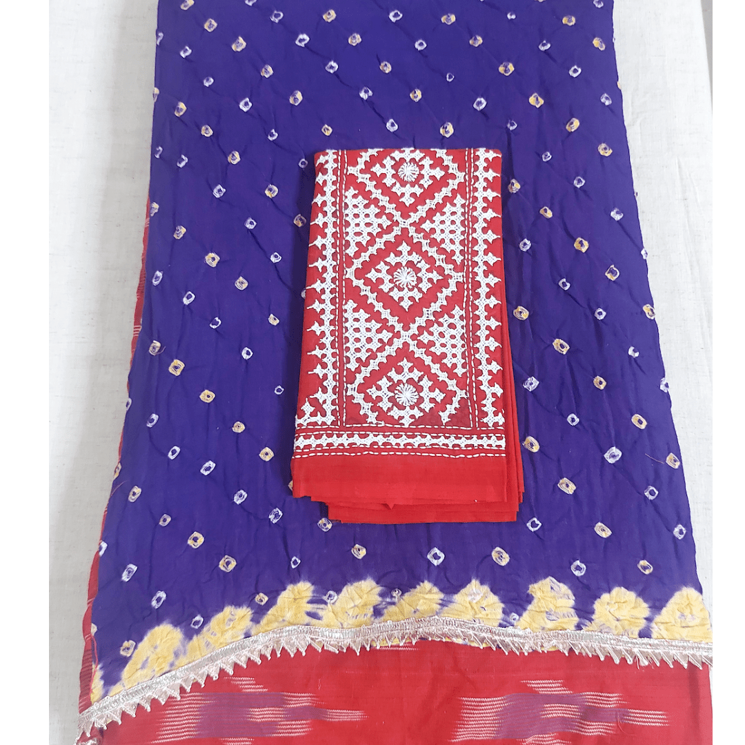 IkBandh - RED PURPLE IKKAT BANDHANI SAREE – Handmade Bandhani Saree in Gajji/Modal Silk | Aj Designs