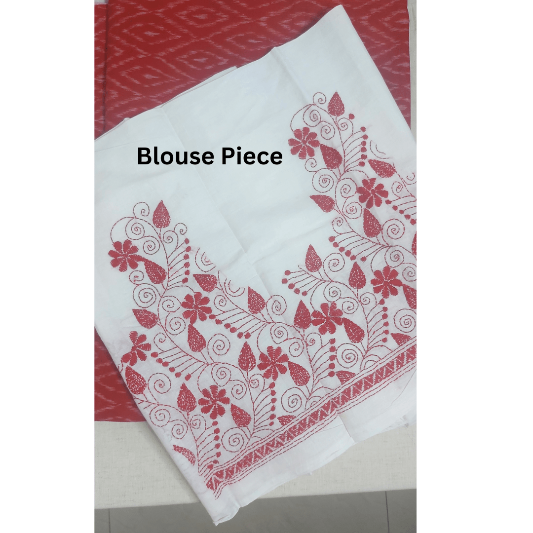 IkMirra - RED WHITE IKKAT MIRROR WORK SAREE – Handmade Bandhani Saree in Gajji/Modal Silk | Aj Designs