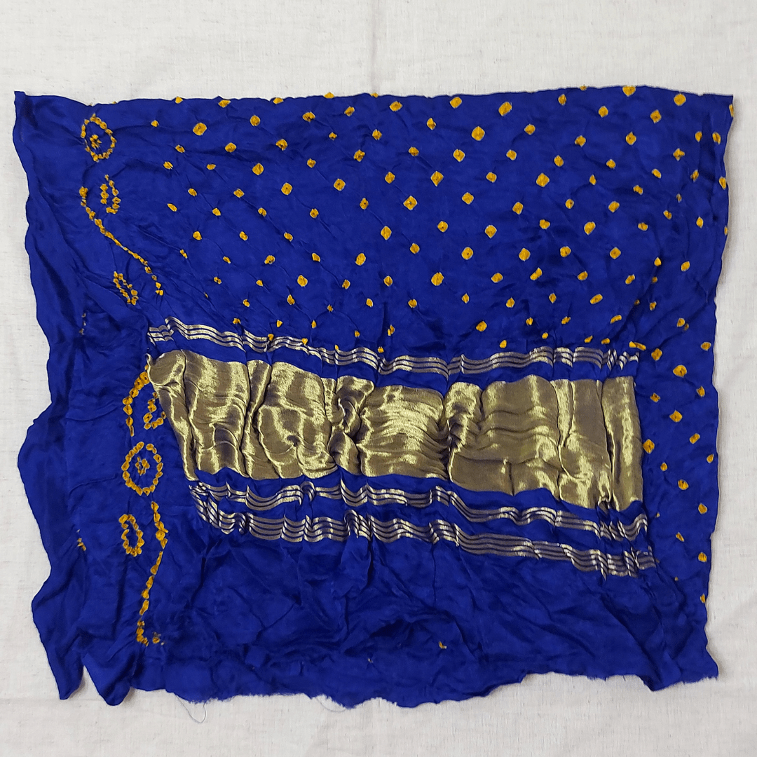 Indigo yellow bandhani blouse piece close up