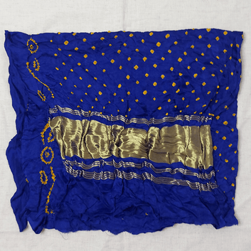 Indigo yellow bandhani blouse piece close up