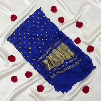 INDIGO YELLOW -  GAJJI SILK BANDHANI BLOUSE PIECE
