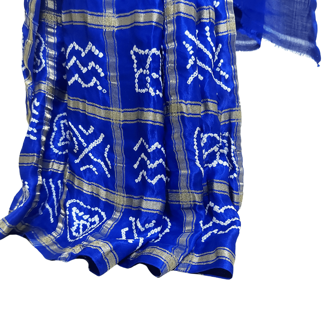 Kavya - Blue Gajji Silk Gharchola Bandhani Saree – Handmade Bandhani Saree in Gajji/Modal Silk | Aj Designs