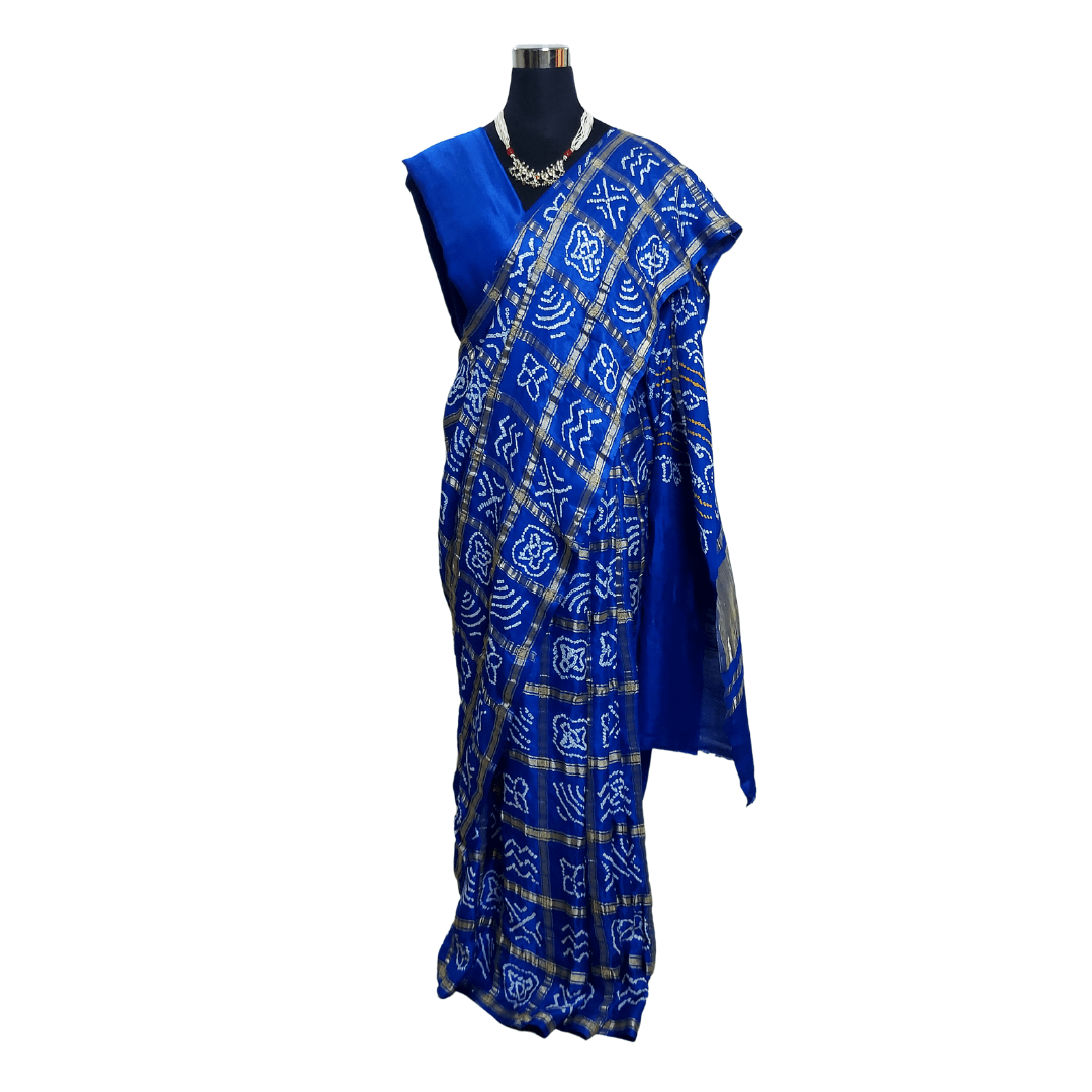 Kavya - Blue Gajji Silk Gharchola Bandhani Saree – Handmade Bandhani Saree in Gajji/Modal Silk | Aj Designs