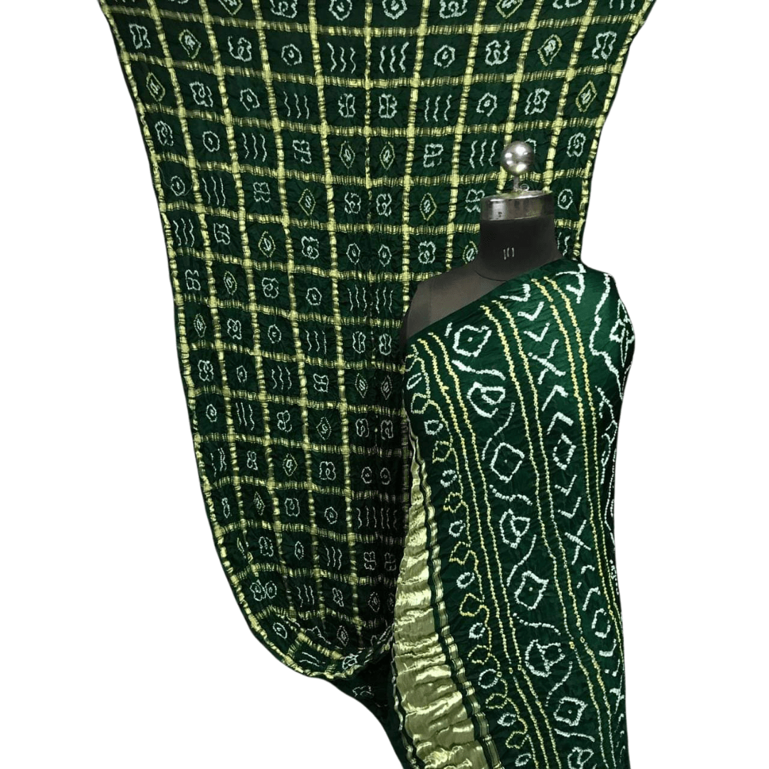 Kavya - Green Gajji Silk Gharchola Bandhani Saree – Handmade Bandhani Saree in Gajji/Modal Silk | Aj Designs
