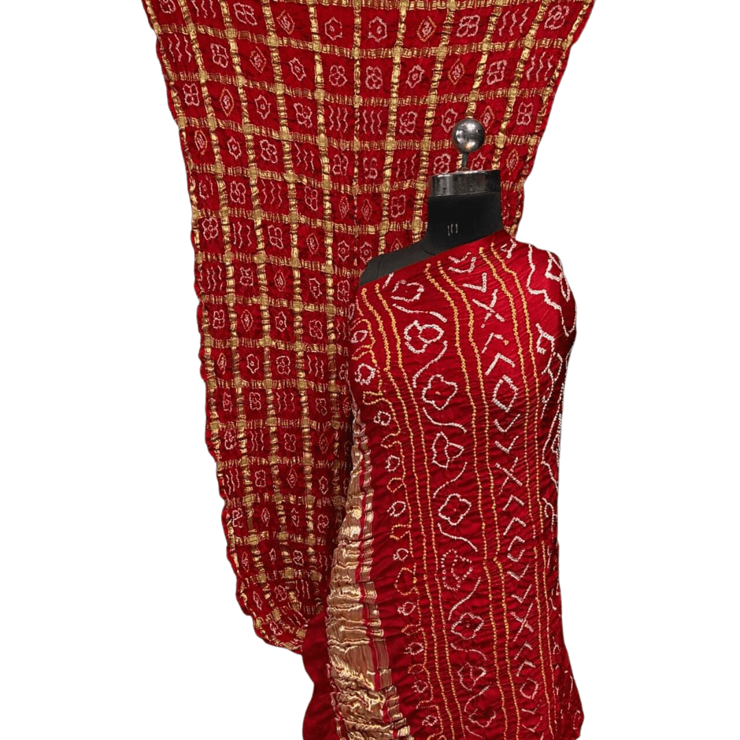 Kavya - Red Gajji Silk Gharchola Bandhani Saree – Handmade Bandhani Saree in Gajji/Modal Silk | Aj Designs