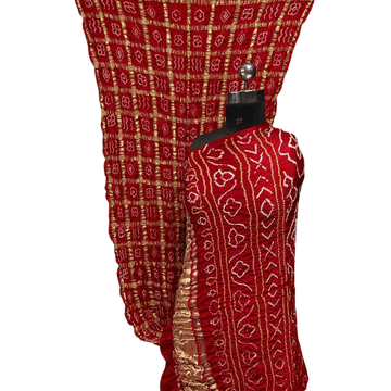 Kavya - Red Gajji Silk Gharchola Bandhani Saree – Handmade Bandhani Saree in Gajji/Modal Silk | Aj Designs