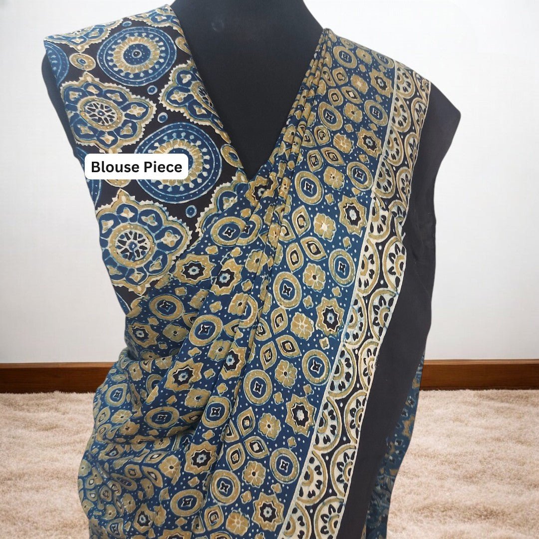 MAHIRA AJRAKH HAND BLOCK PRINTED MODAL SILK SAREE – Handmade Bandhani Saree in Gajji/Modal Silk | Aj Designs