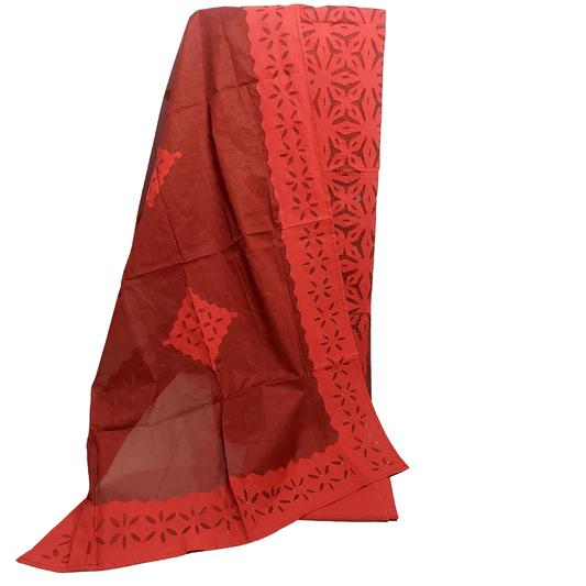 Maroon Cotton Applique Dress Material