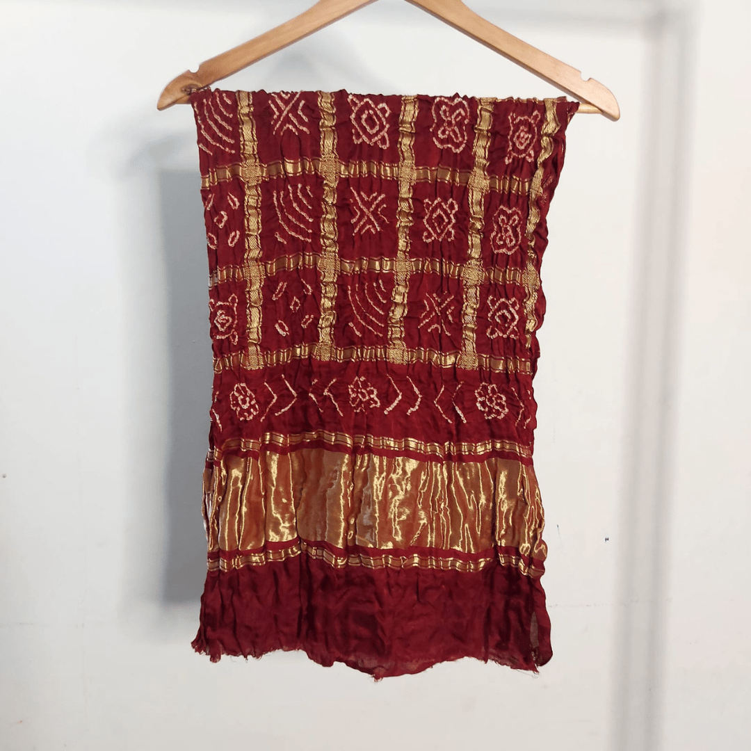 MAROON - GAJJI SILK GHARCHOLA BANDHANI BLOUSE PIECE – Handmade Bandhani Saree in Gajji/Modal Silk | Aj Designs
