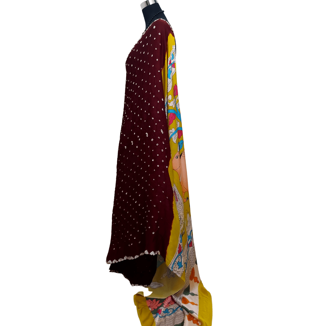 MAROON YELLOW PICHWAI BANDHANI SAREE – Handmade Bandhani Saree in Gajji/Modal Silk | Aj Designs