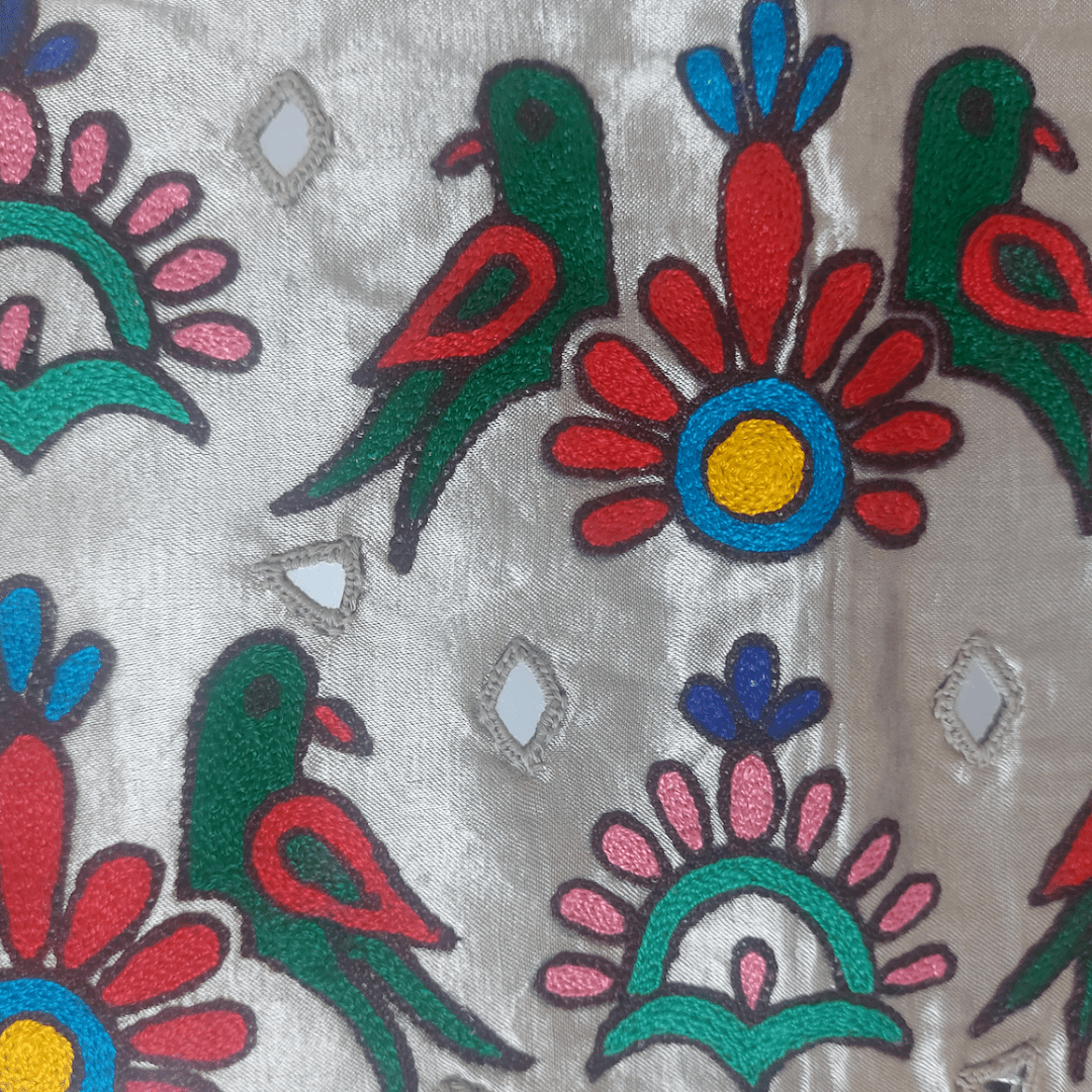 Mashru Mirror Work Blouse Piece - Silver Shine – Handmade Bandhani Saree in Gajji/Modal Silk | Aj Designs