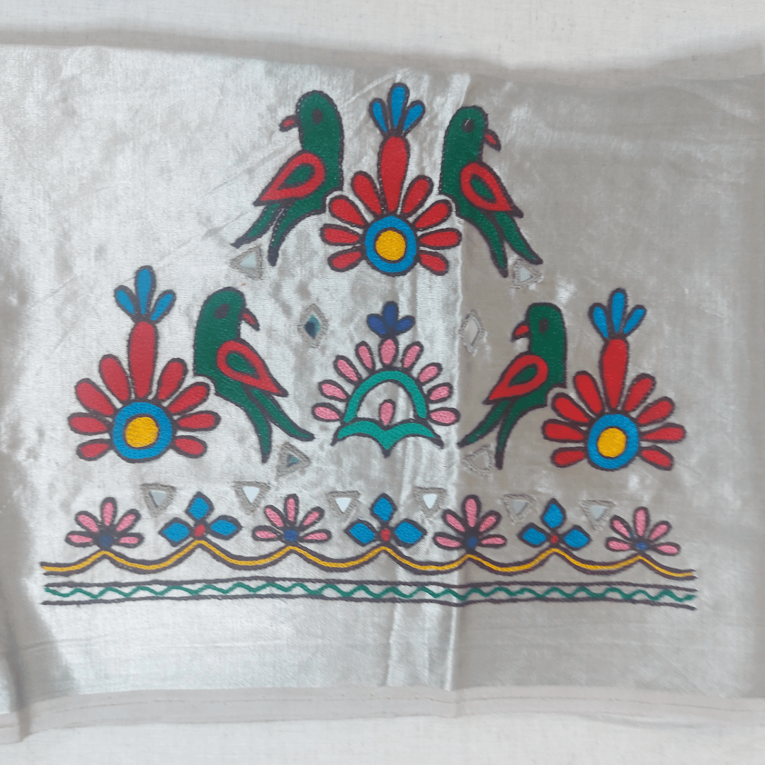 Mashru Mirror Work Blouse Piece - Silver Shine – Handmade Bandhani Saree in Gajji/Modal Silk | Aj Designs