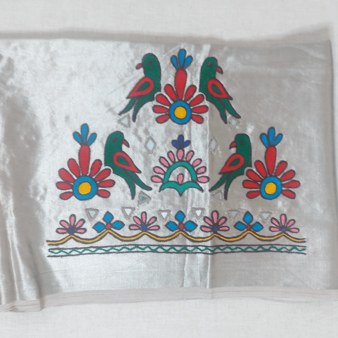 Mashru Mirror Work Blouse Piece - Silver Shine – Handmade Bandhani Saree in Gajji/Modal Silk | Aj Designs