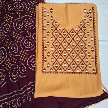 Exclusive Mustard Kutchi Mirror Work Kurti with Bandhani Dupatta