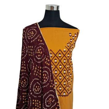 Exclusive Mustard Kutchi Mirror Work Kurti with Bandhani Dupatta