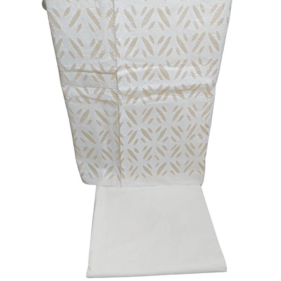 Offwhite Cotton Applique Dress Material – Handmade Bandhani Saree in Gajji/Modal Silk | Aj Designs