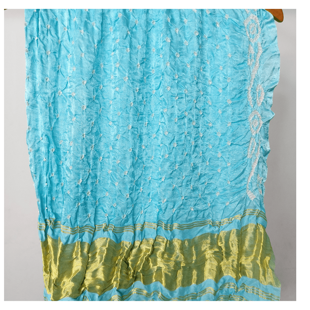 PASTEL BLUE - GAJJI SILK BANDHANI BLOUSE PIECE – Handmade Bandhani Saree in Gajji/Modal Silk | Aj Designs