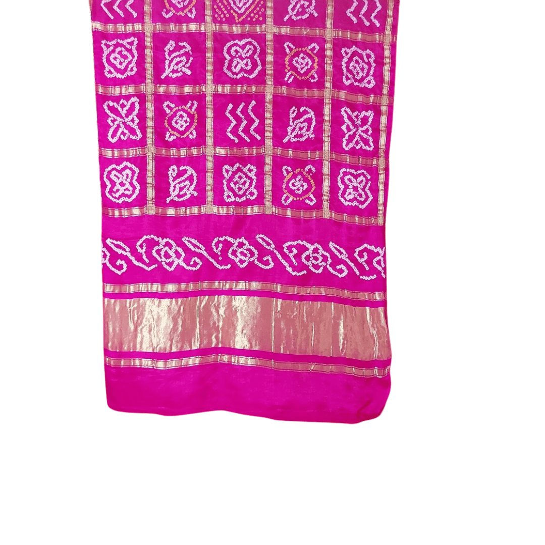 PINK - GAJJI SILK GHARCHOLA BANDHANI BLOUSE PIECE – Handmade Bandhani Saree in Gajji/Modal Silk | Aj Designs