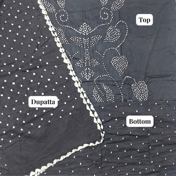 Black - Raidana Bandhani Dress Material – Handmade Bandhani Saree in Gajji/Modal Silk Duppatta Top and Bottom