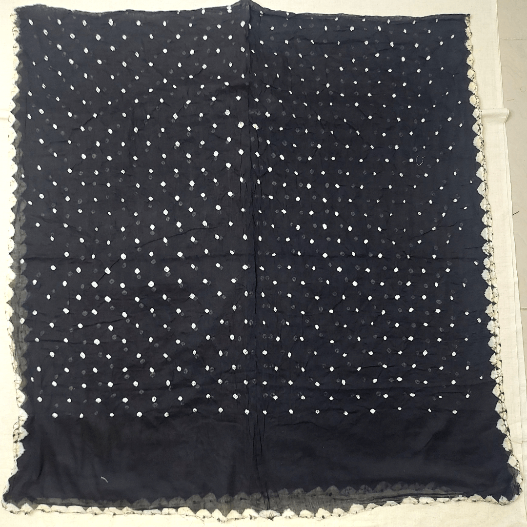 Black - Raidana Bandhani Dress Material – Handmade Bandhani Saree in Gajji/Modal Silk Dot Design