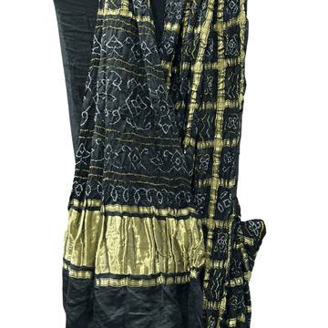 Black Kavya Gharchola Saree – Handmade Bandhani Saree in Gajji/Modal Silk Design