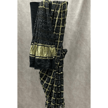 Black Kavya Gharchola Saree – Handmade Bandhani Saree in Gajji/Modal Silk Full Saree View