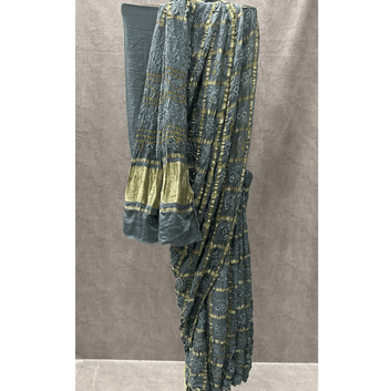 Pure Gaji Silk Gray Gharchola Bandhani Saree Full View