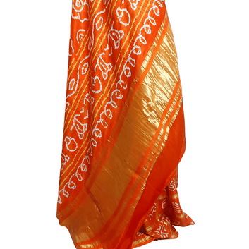 Orange Kavya Gharchola Saree – Handmade Bandhani Saree in Gajji/Modal Silk Pallu Bottom View
