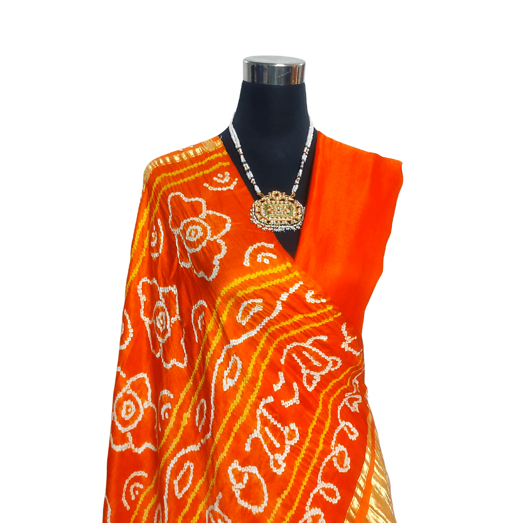 Orange Kavya Gharchola Saree – Handmade Bandhani Saree in Gajji/Modal Silk Top View