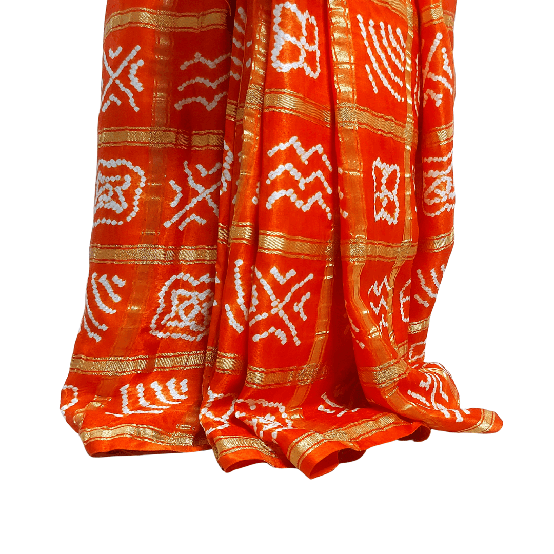 Orange Kavya Gharchola Saree – Handmade Bandhani Saree in Gajji/Modal Silk Bottom Design