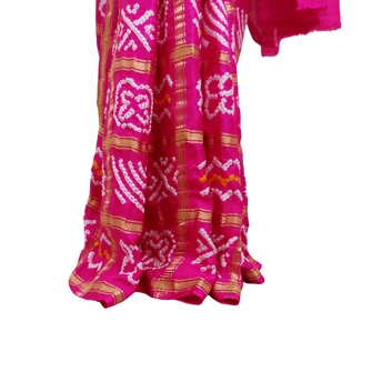 Pink Kavya Gharchola Saree – Handmade Bandhani Saree in Gajji/Modal Silk Bottom Design