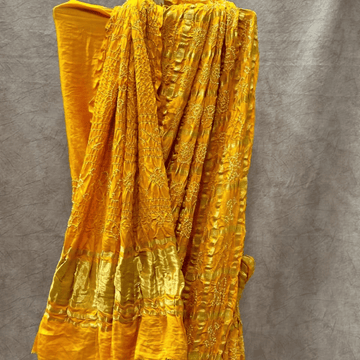 Yellow Kavya Gharchola Saree – Handmade Bandhani Saree in Gajji/Modal Silk Bandhani Design