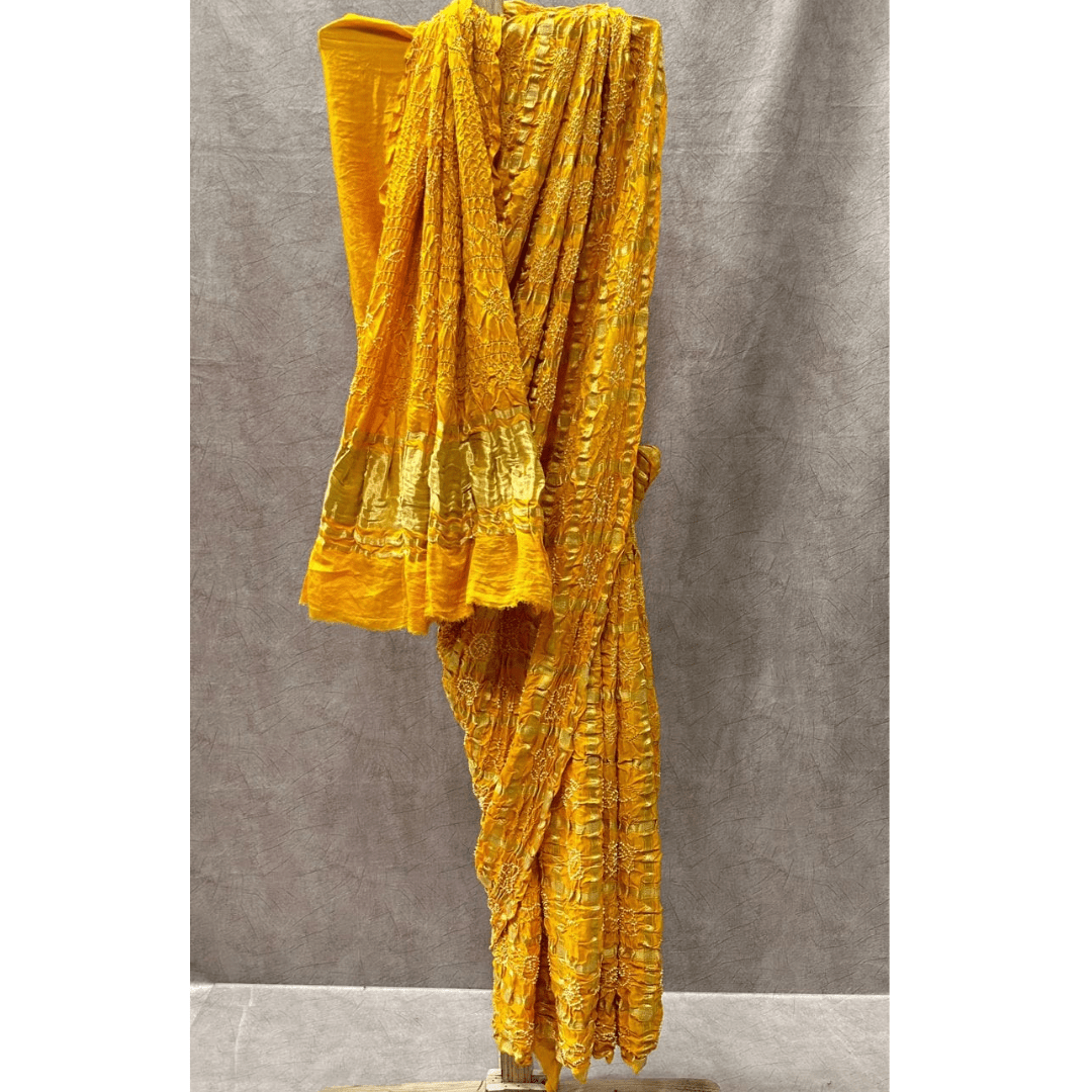 Yellow Kavya Gharchola Saree – Handmade Bandhani Saree in Gajji/Modal Silk Full View