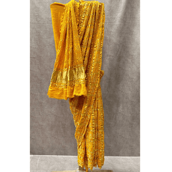 Yellow Kavya Gharchola Saree – Handmade Bandhani Saree in Gajji/Modal Silk Full View