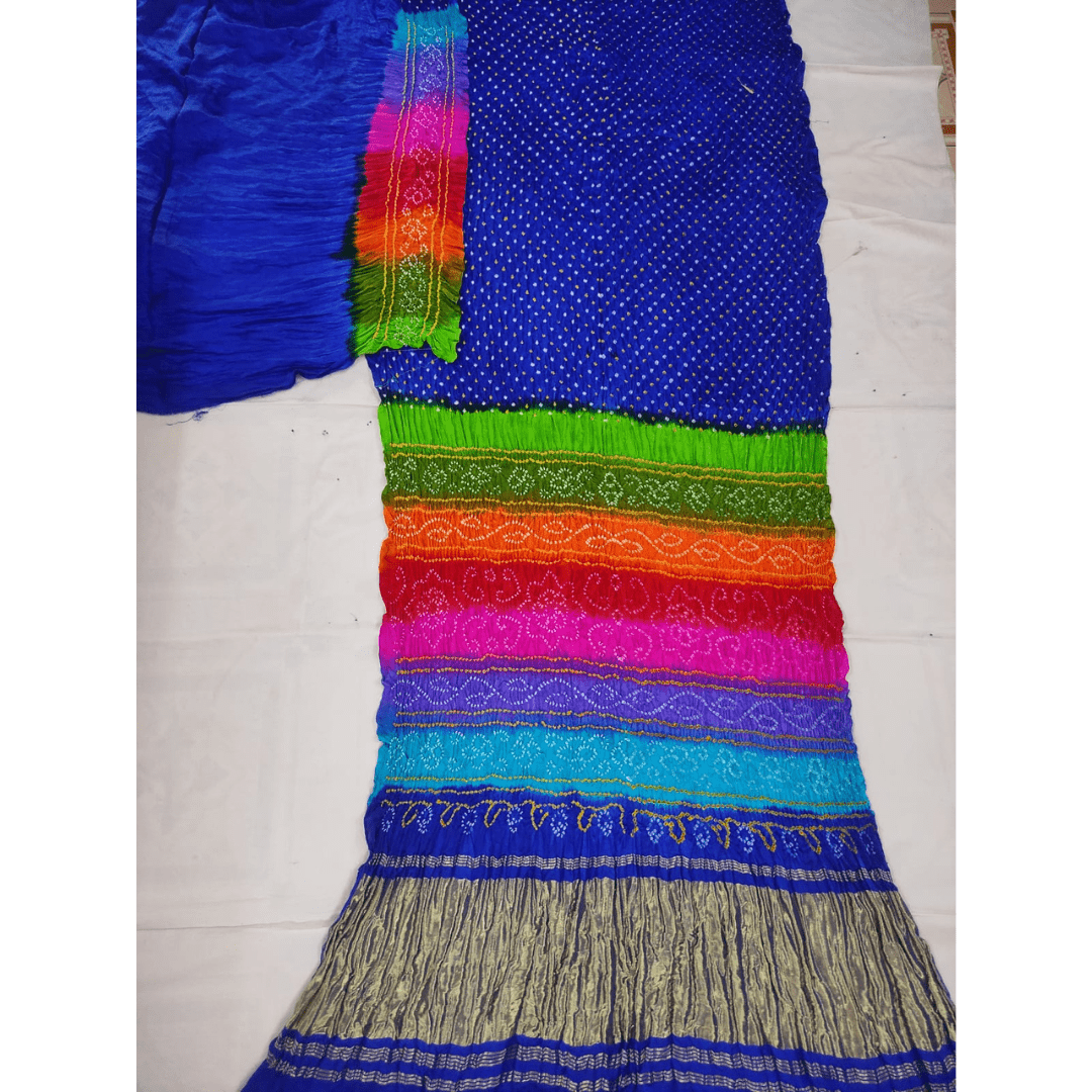 Pure Gajji Silk Multi Pallu Bandhani Saree With Zari Border – Handmade Bandhani Saree in Gajji/Modal Silk | Aj Designs