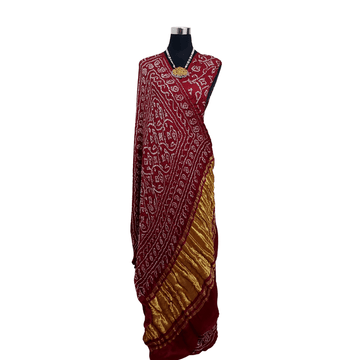 PURPLE MAROON - TRADITIONALBANDHANI SAREE – Handmade Bandhani Saree in Gajji or Modal Silk Draped on Manequin