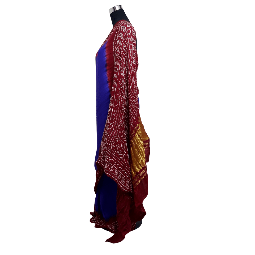 PURPLE MAROON - TRADITIONALBANDHANI SAREE – Handmade Bandhani Saree in Gajji/Modal Silk Side Look